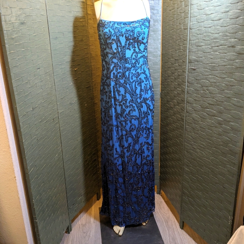 Blue Ombre Beaded Gown
